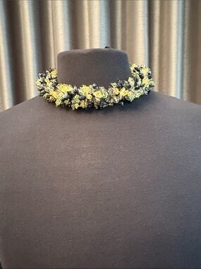 Yellow and Black Beaded Floral Choker Necklace